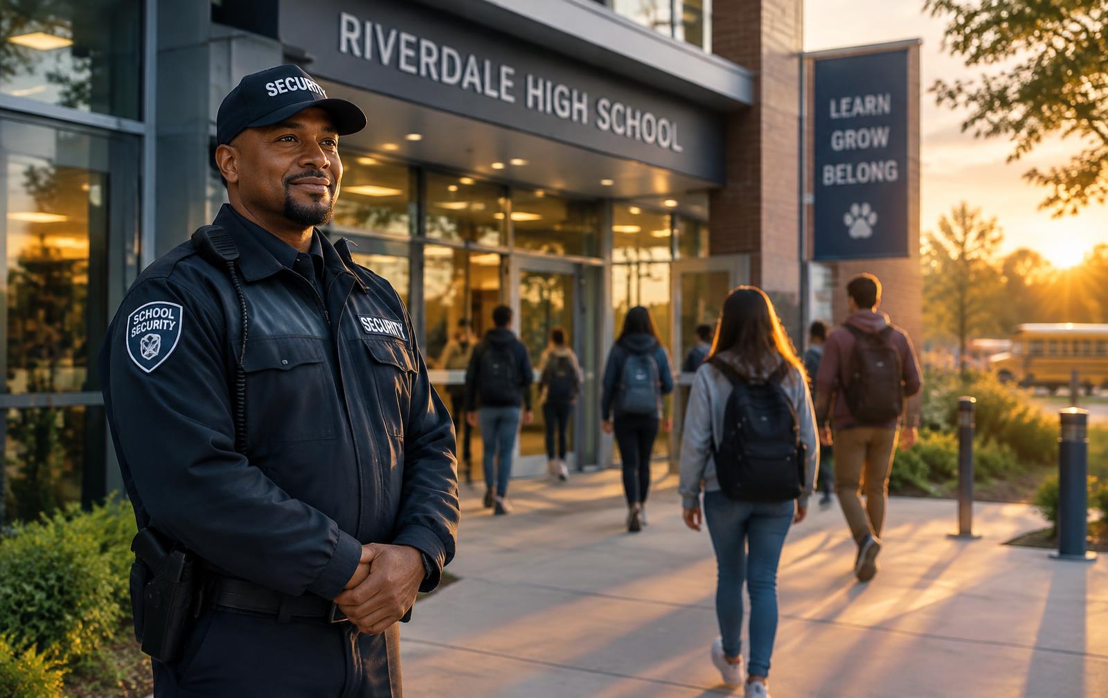 Alpheus officer at a school entrance